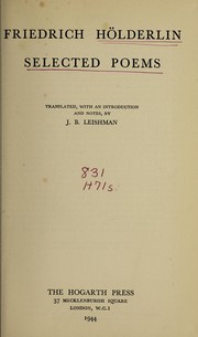 Cover of: Selected poems of Friedrich Holderlin