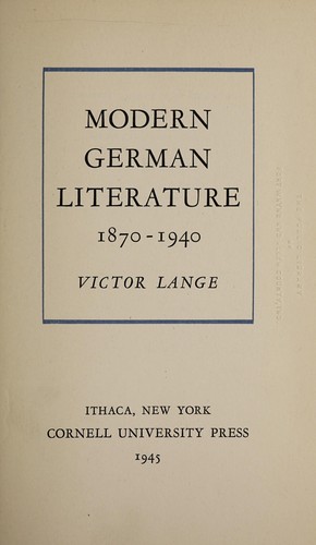 Modern German literature, 1870-1940 by Victor Lange