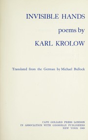 Cover of: Invisible hands: poems, by Karl Krolow