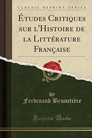 Cover of: Études Critiques sur l'Histoire de la Littérature Française (Classic Reprint) (French Edition)