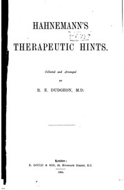 Cover of: Hahnemann's Therapeutic Hints by Robert Ellis Dudgeon , Samuel Hahnemann