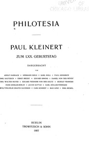 Cover of: Philotesia: Paul Kleinert zum LXX Geburtstag