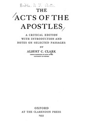 Cover of: The Acts of the Apostles: a critical edition, with introduction and notes on selected passages