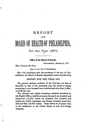 Cover of: Report of the Board of Health of the City and Port of Philadelphia