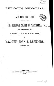 Cover of: Reynolds Memorial: Addresses Delivered Before the Historical Society of ...