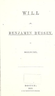 Cover of: Will of Benjamin Bussey of Roxbury. | 