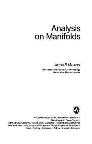 Analysis on manifolds by James R. Munkres