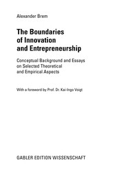 Cover of: The Boundaries of Innovation and Entrepreneurship: Conceptual Background and Essays on Selected Theoretical and Empirical Aspects