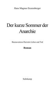 Cover of: Der kurze Sommer der Anarchie by Hans Magnus Enzensberger