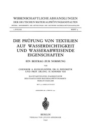 Cover of: Die Prüfung von Textilien auf Wasserdichtigkeit und wasserabweisende Eigenschaften: Ein Beitrag zur Normung