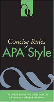 Cover of: Concise Rules Of Apa Style (Concise Rules of the American Psychological Association (APA) Style)