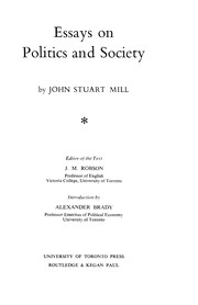 Cover of: Essays on Politics and Society by John Stuart Mill