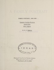 Cover of: Family portrait, 1840-1890: Virginia-Carolina Puritans, drawn from their letters