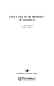 Cover of: SOCIAL CHOICE AND THE MATHEMATICS OF MANIPULATION. by Taylor, Alan D
