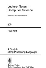 Cover of: A study in string processing languages | Paul Klint