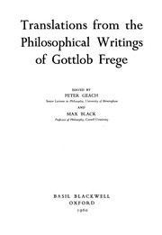 Cover of: Translations from the philosophical writings of Gottlob Frege
