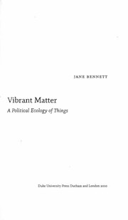Cover of: Vibrant matter: a political ecology of things