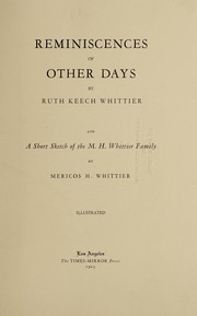 Cover of: Reminiscences of other days | Ruth Keech Whittier