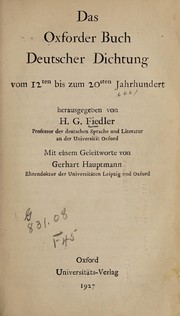 Cover of: Das Oxforder Buch deutscher Dichtung vom 12. bis zum 20. Jahrhundert | H. G. Fiedler