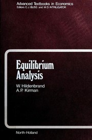 Equilibrium Analysis by Werner Hildenbrand, A. P. Kirman
