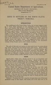 Cover of: Hints to settlers on the North Platte project,Nebraska | United States. Office of Farm Management