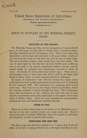 Cover of: Hints to settlers on the Minidoka project, Idaho | United States. Bureau of Plant Industry