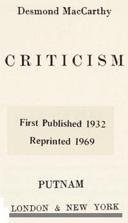 Cover of: Criticism. by Desmond MacCarthy