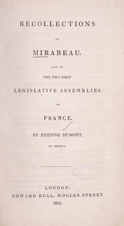 Cover of: Recollections of Mirabeau by Etienne Dumont