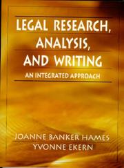 Cover of: Legal research, analysis, and writing: an integrated approach