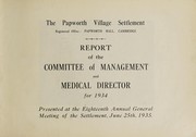Cover of: Reports of the Committee of Management and Medical Director for 1934