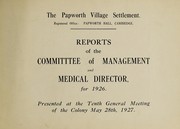 Cover of: Reports of the Committee of Management and Medical Director for 1926