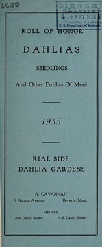 Cover of: Roll of honor dahlias, seedlings, and other dahlias of merit, 1935 | Rial Side Dahlia Gardens