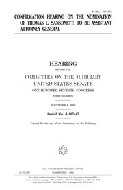 Cover of: Confirmation hearing on the nomination of Thomas L. Sansonetti to be Assistant Attorney General