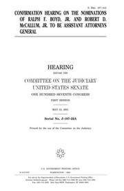 Cover of: Confirmation hearing on the nominations of Ralph F. Boyd, Jr. and Robert D. McCallum, Jr. to be assistant attorneys general