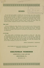 Cover of: Herbs by Cheltenham Nurseries (Cheltenham, Pa.)