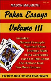Cover of: Poker Essays, Volume III | Mason Malmuth