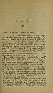 Cover of: A letter to His Royal Highness the President of the Royal Society [i.e. the Duke of Sussex], on the new catalogue of the library of that institution now in the press