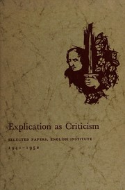 Cover of: Explication as Criticism by William K. Wimsatt