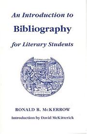 Cover of: An Introduction to Bibliography for Literary Students (St. Paul's Bibliographies) by Ronald Brunlees McKerrow, David McKitterick