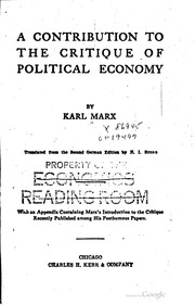 Cover of: A Contribution to the critique of political economy
