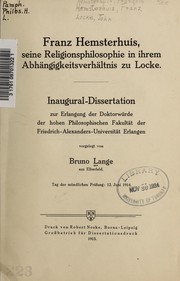 Cover of: Franz Hemsterhuis by Bruno Lange