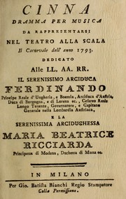 Cover of: Cinna: dramma per musica, da rappresentarsi nel Teatro alla Scala, il carnevale dell'anno 1793