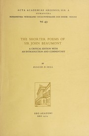 Cover of: The shorter poems of Sir John Beaumont: a critical edition with an introduction and commentary