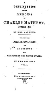 Cover of: A continuation of the memoirs of Charles Mathews, comedian by Mathews Mrs.