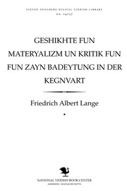 Cover of: Geshikhṭe fun maṭeryalizm un ḳriṭiḳ fun fun zayn badeyṭung in der ḳegnṿarṭ