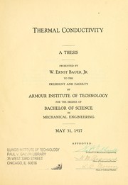 Cover of: Thermal conductivity by Bauer, W. Ernest Jr