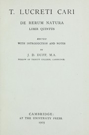 Cover of: T. Lucreti Cari De rerum natura liber quintus