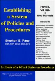 Cover of: Establishing a System of Policies and Procedures by Stephen Page