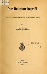 Cover of: Der Relationsbegriff: eine erkenntnistheoretische Untersuchung.