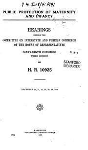 Cover of: Public Protection of Maternity and Infancy: Hearings Before the United States House Committee on ...